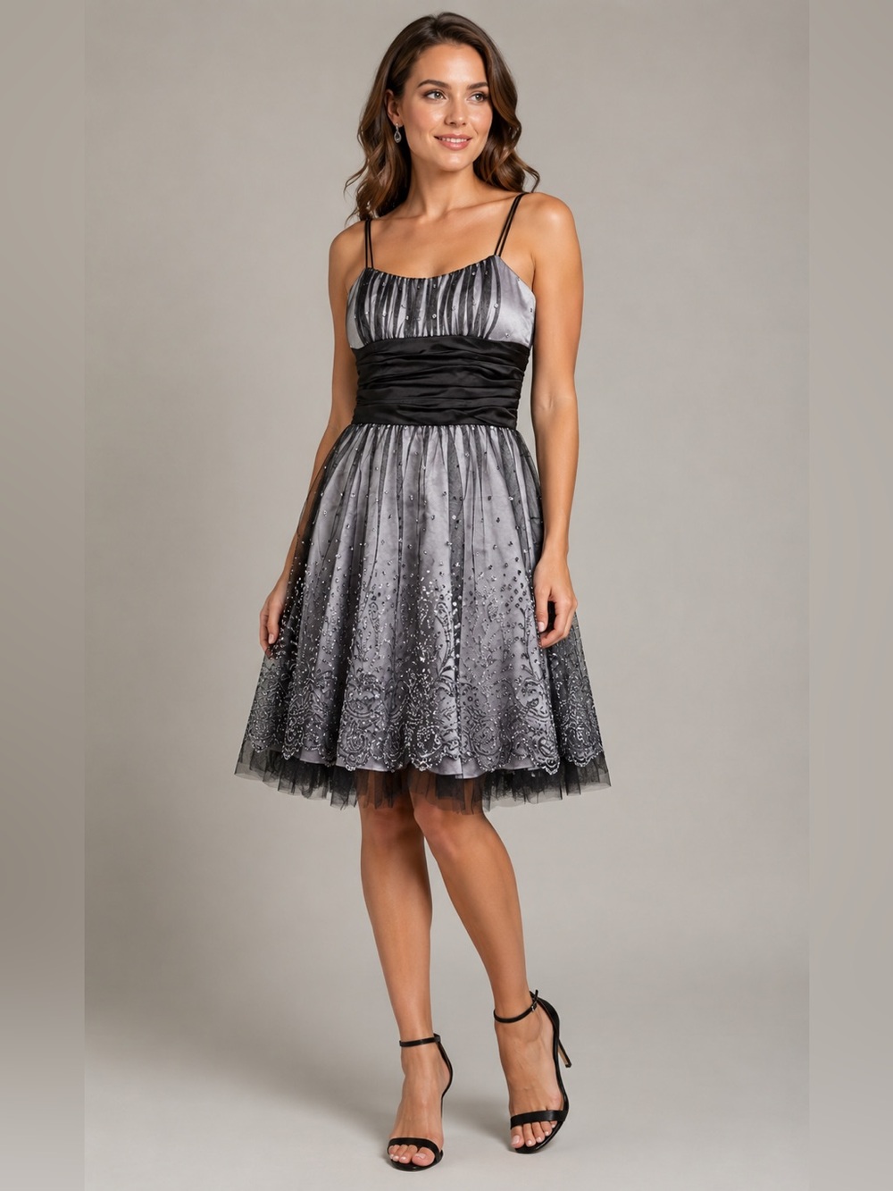 Morgan & Co. Black & Silver Glitter Tulle Cocktail Prom Dress Juniors Size 11/12